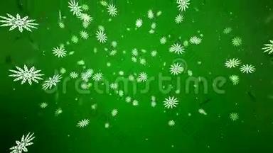 雪花飘落在绿色背景上的视频动画